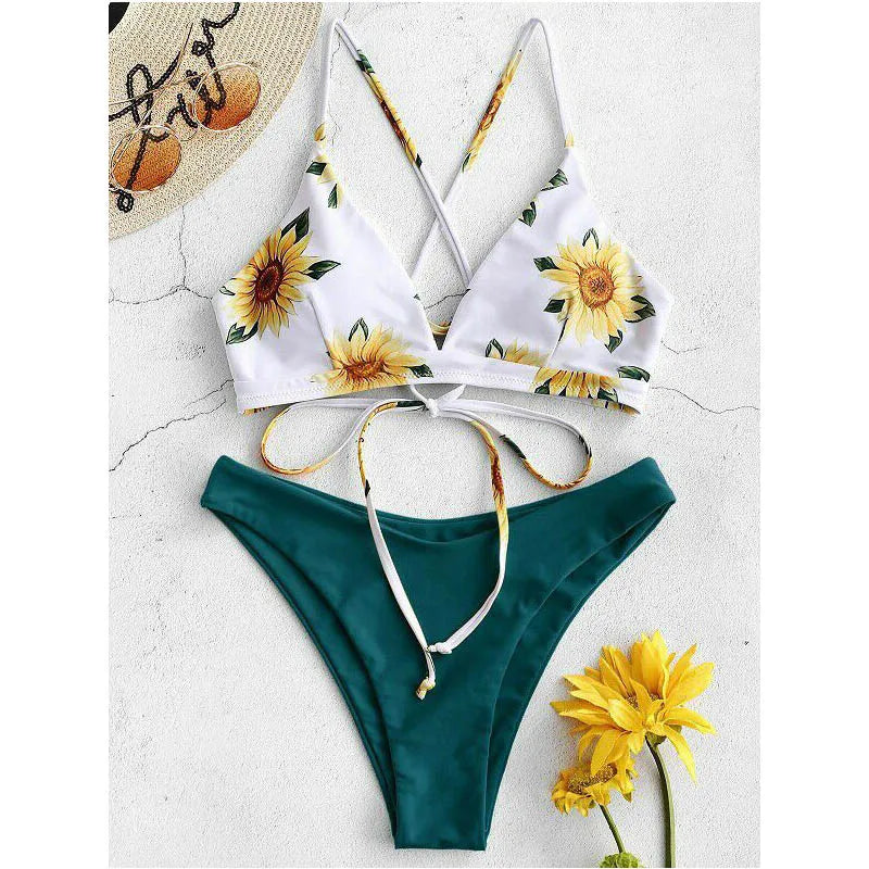 Bikini Donna 2026 con Stampa Girasoli Push Up Imbottito Sexy da Mare - Lido nova 