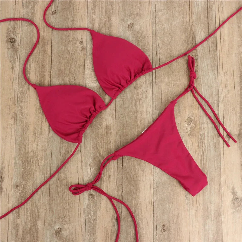 Bikini Donna 2026 Push Up Tinta Unita Nero Rosso Blu con Coppe Imbottite - Lido nova 