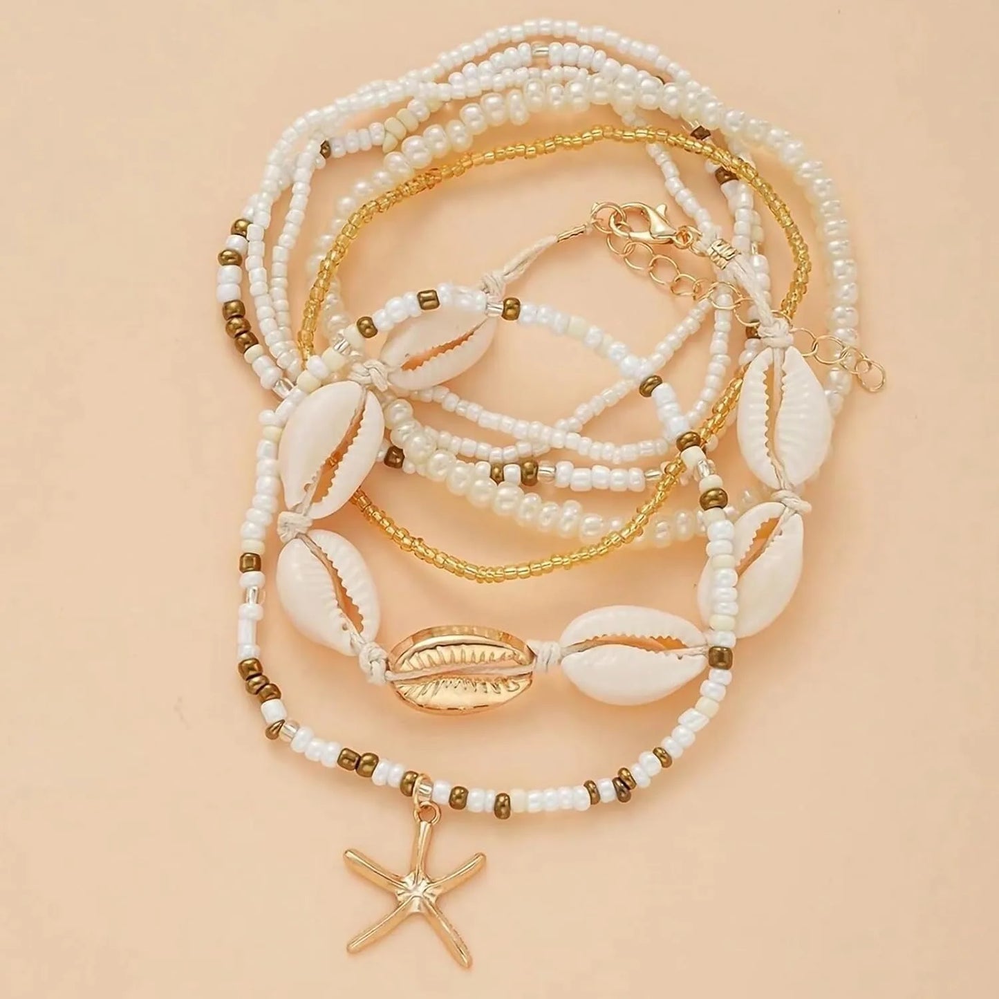 Set Cavigliere Boho Placcate Oro – Conchiglie & Stelle Marine Donna Estate 2026