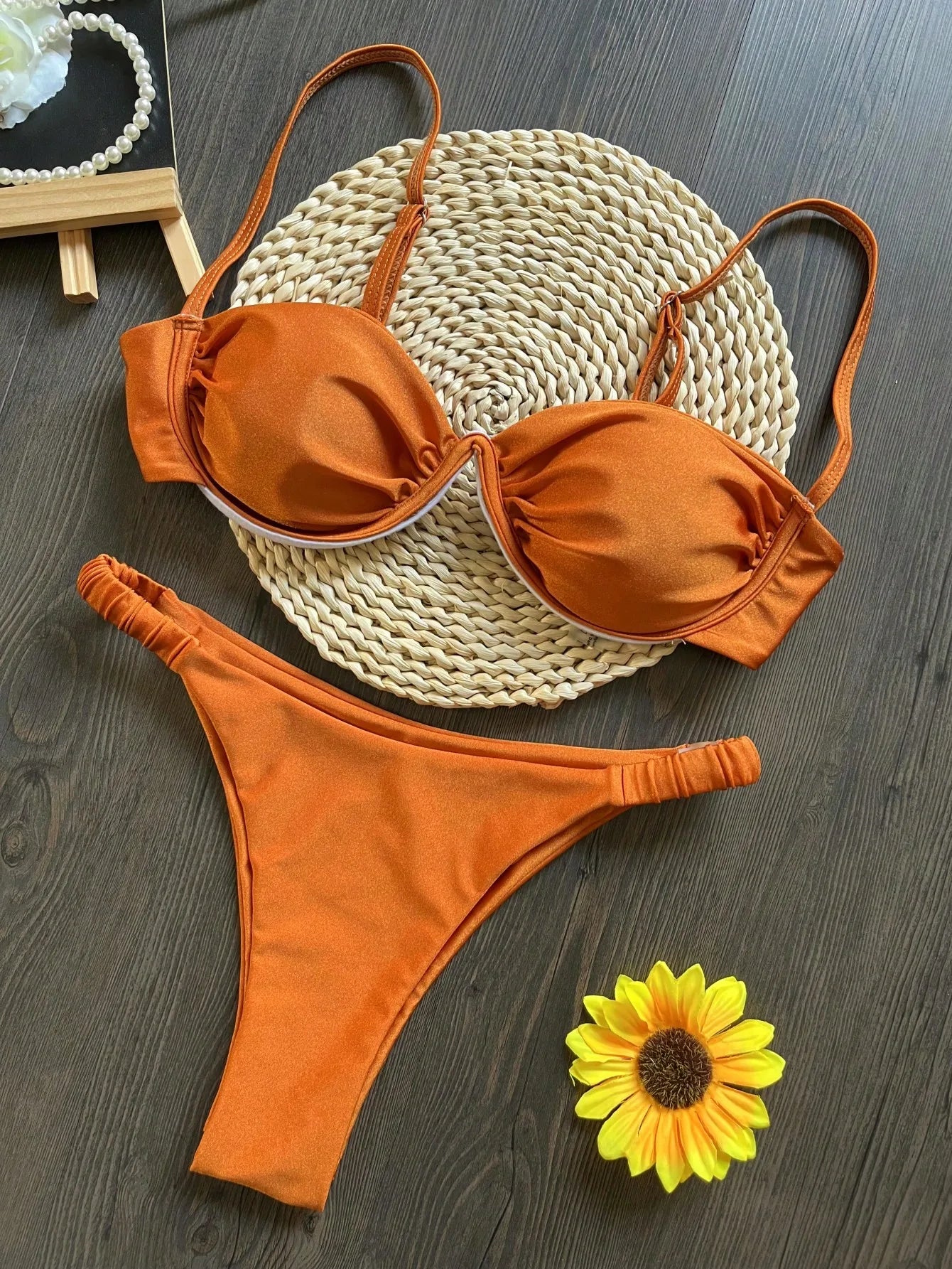 Bikini Donna 2026 con Fiori 3D e Ferretto a V Micro con Slip Thong Sexy - Lido nova 
