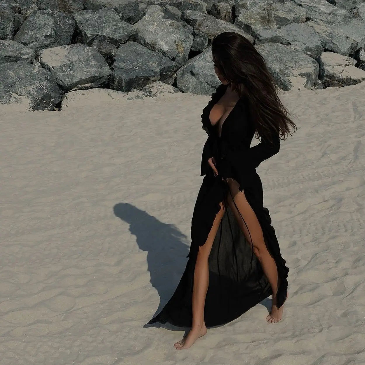 Abito Copricostume Estivo Donna 2026 in Chiffon Scollo a V con Volants - Lido nova 