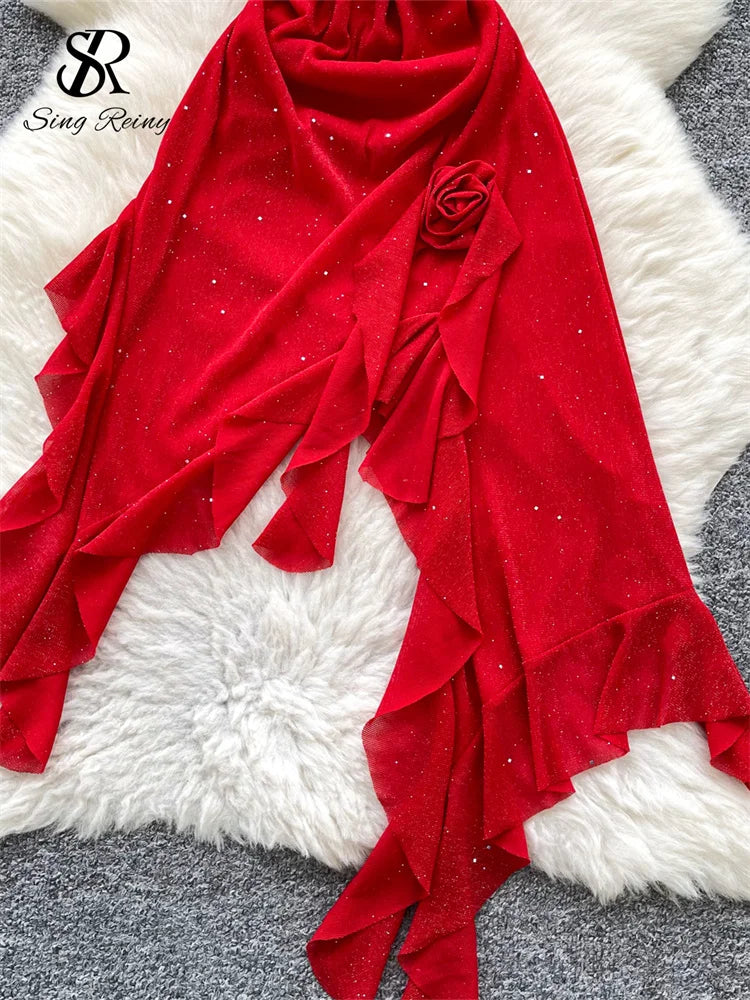 Abito Copricostume Donna 2026 in Mesh Brillante con Fiori 3D per Beach Party - Lido nova 