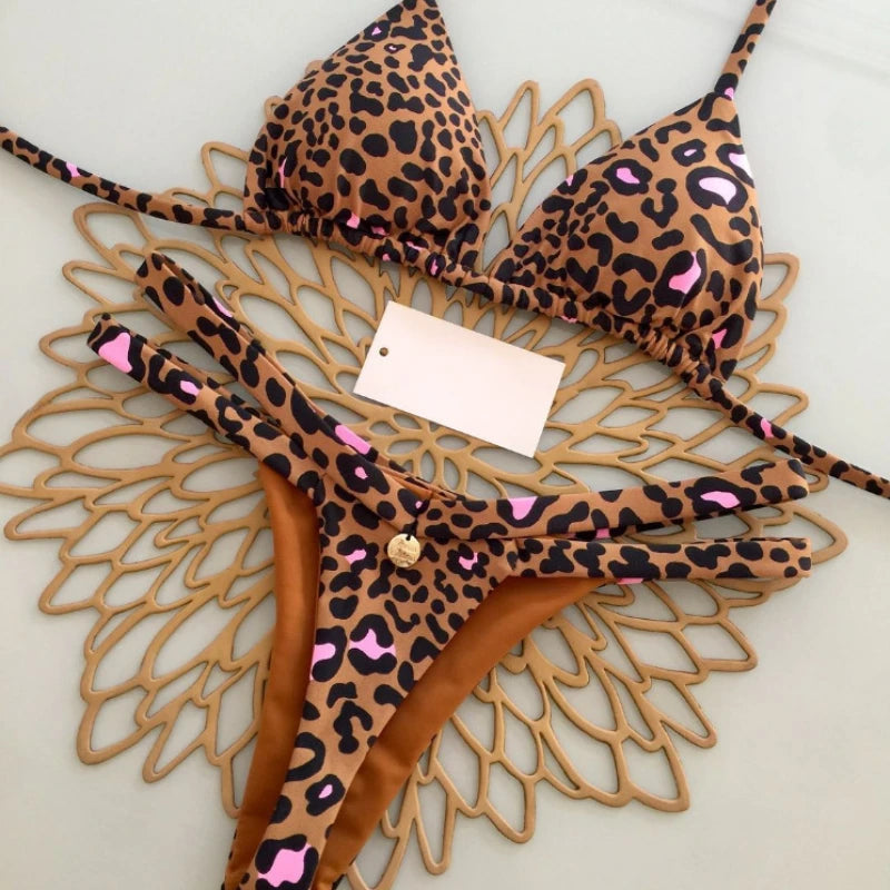 Bikini Donna 2026 Leopardato Sexy con Slip Thong per Mare e Vacanze - Lido nova 