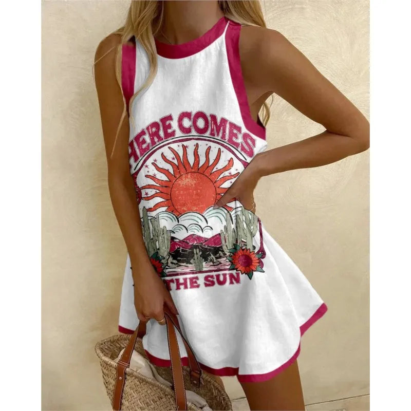 Lido Nova women's summer mini dress, sleeveless, featuring a light boho print and a relaxed fit.