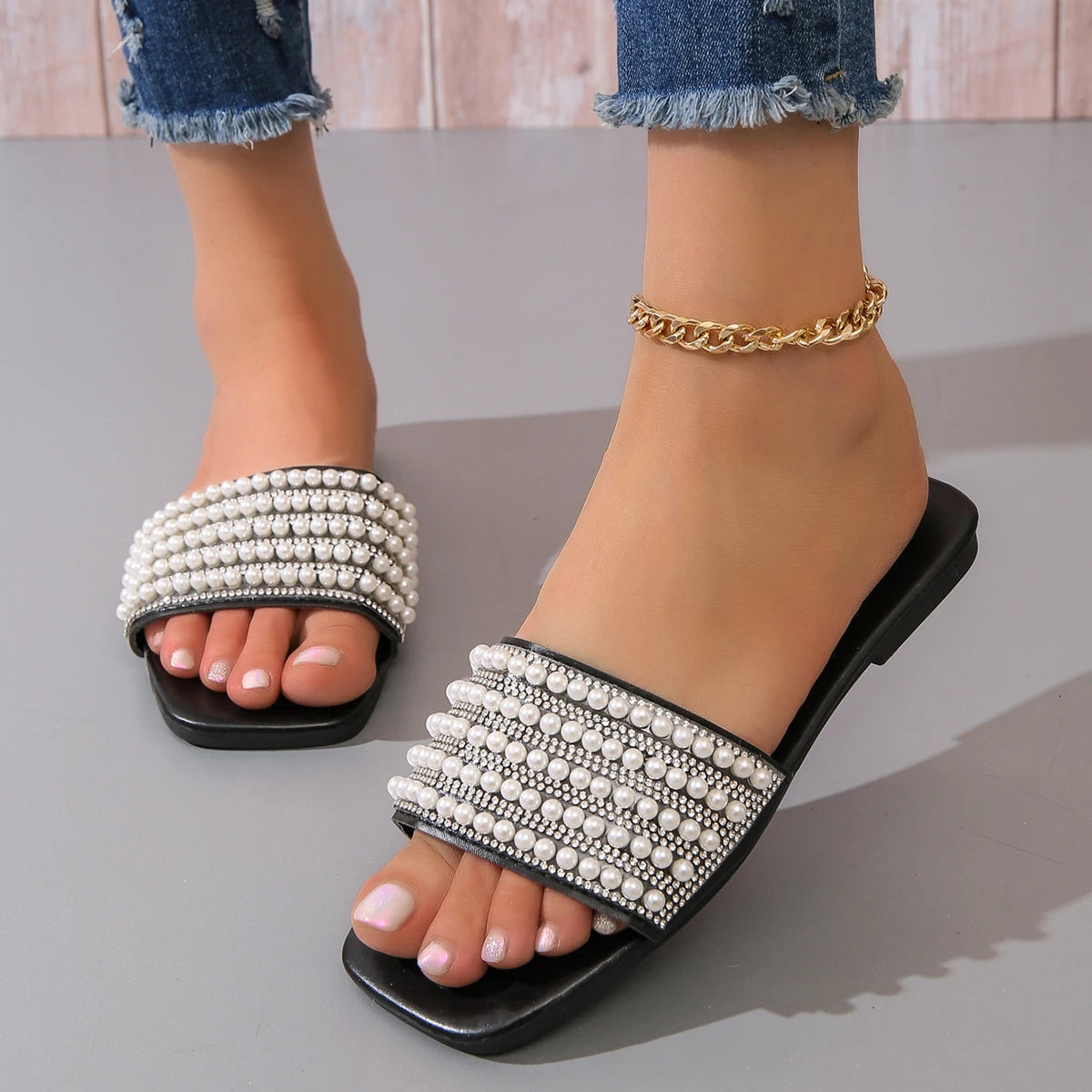 Sandali Flat Donna con Perle & Strass – Eleganti Estate 2026