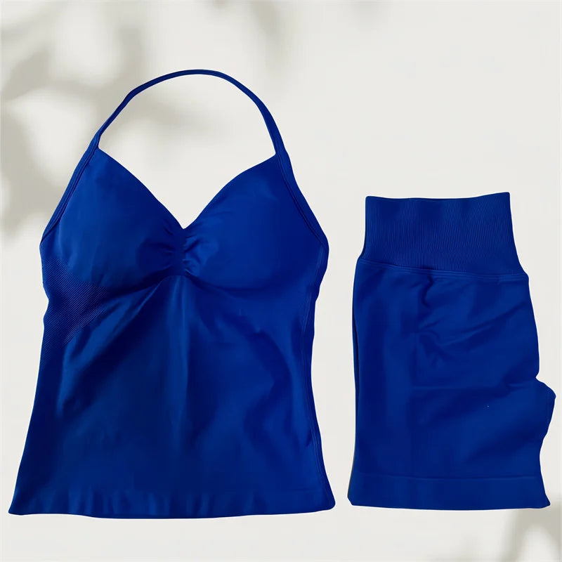Set Yoga Donna 2026 Seamless con Tank Top Longline e Shorts Scrunch - Lido nova 