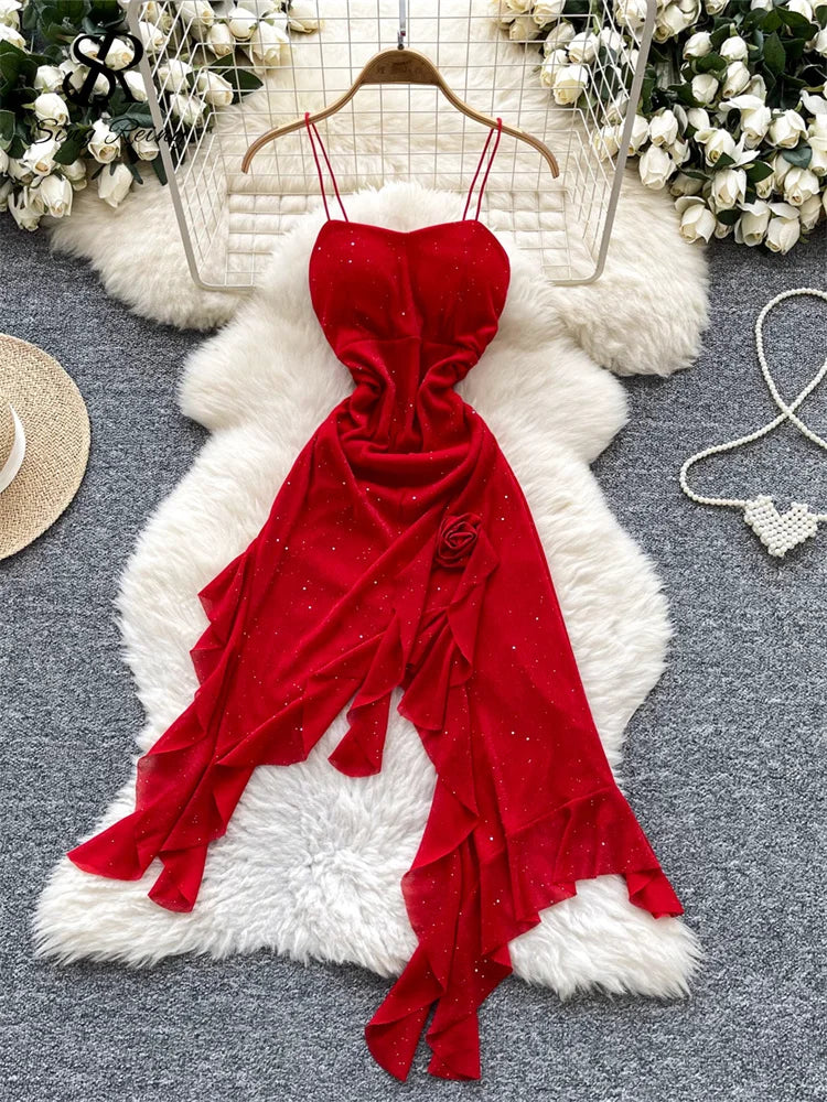 Abito Copricostume Donna 2026 in Mesh Brillante con Fiori 3D per Beach Party - Lido nova 