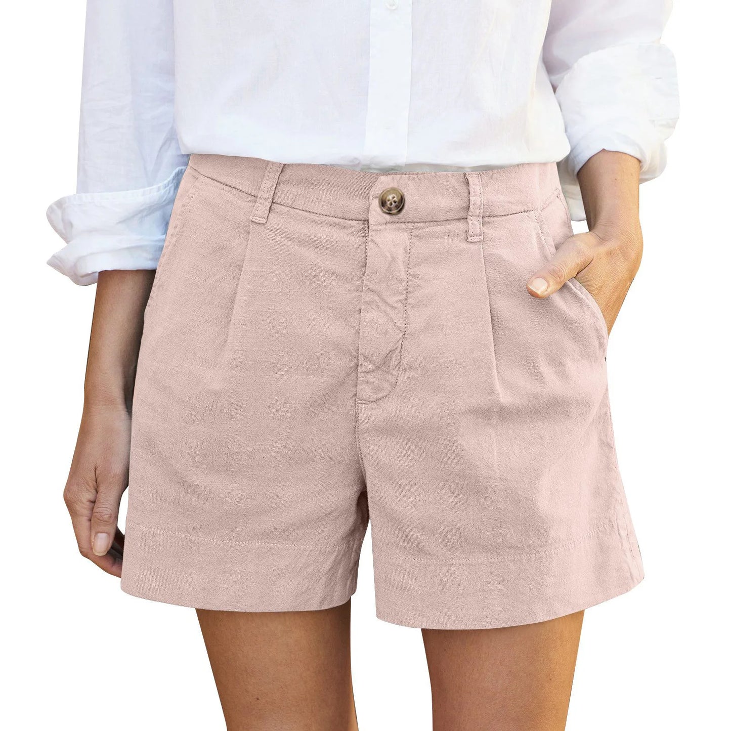 Shorts Estivi Donna 2026 in Cotone e Lino Vita Alta con Bottoni e Tasche - Lido nova 