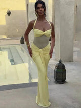 Abito Lungo Donna 2026 in Mesh Patchwork con Scollo Halter Elegante Sexy