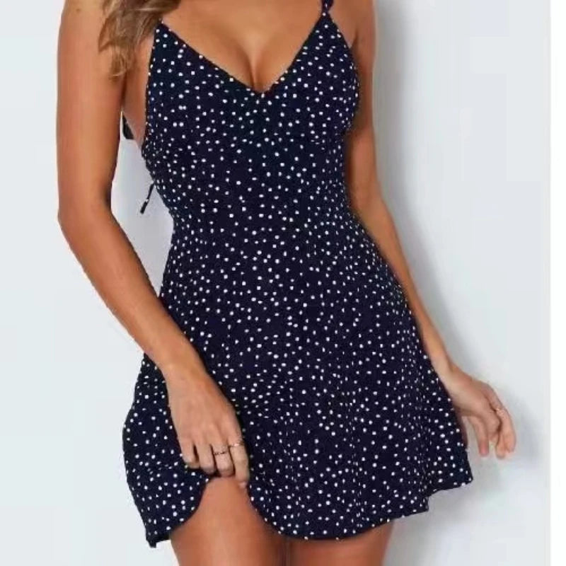 Abito Estivo Donna – Mini Dress a Pois Smanicato con Scollo a V e Schiena Scoperta - Lido nova 