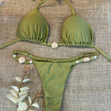 Bikini Donna 2026 a Triangolo con Halter e Laccetti Regolabili Tinta Unita
