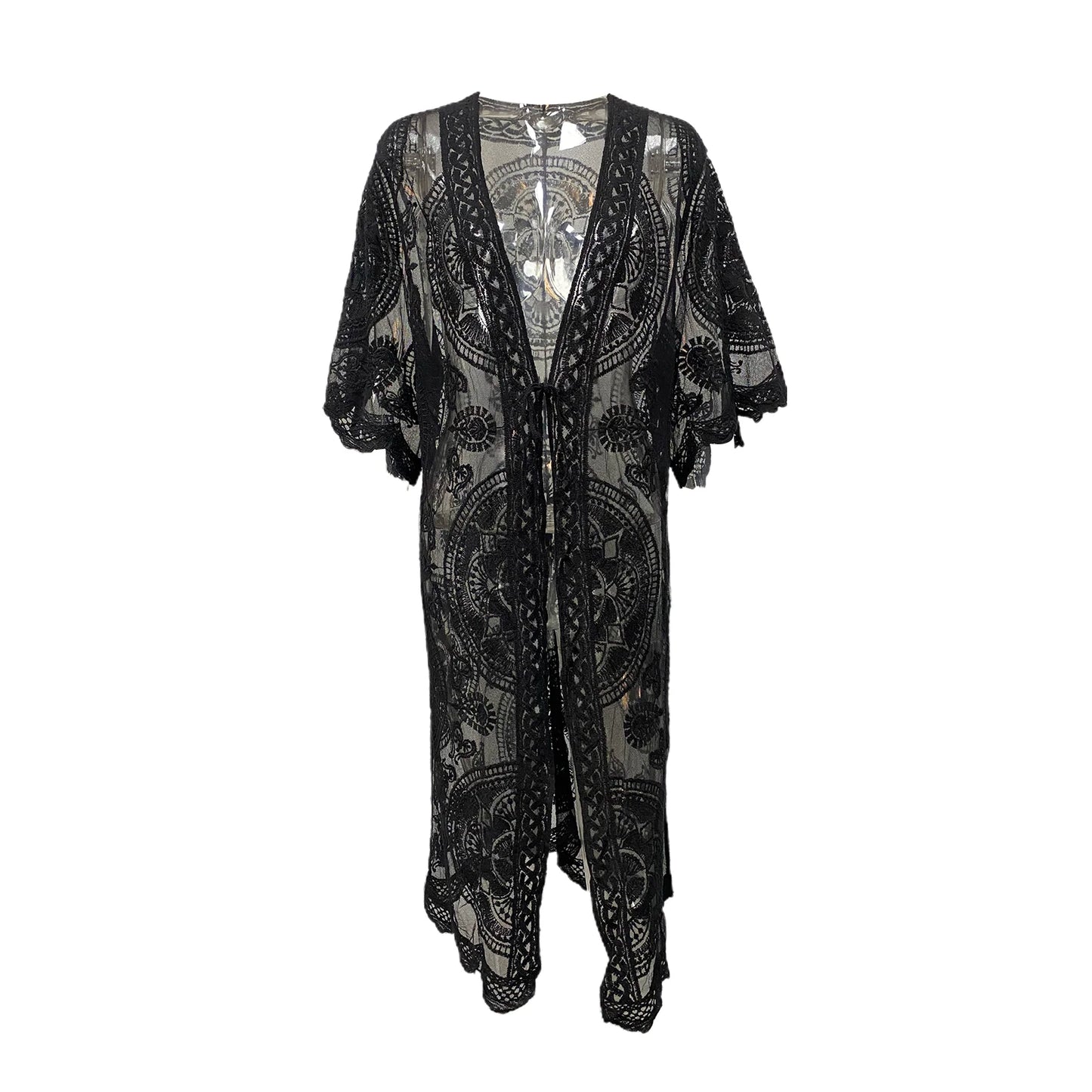 Abito Copricostume Estivo Donna 2026 Kimono Lungo in Pizzo Sheer - Lido nova 
