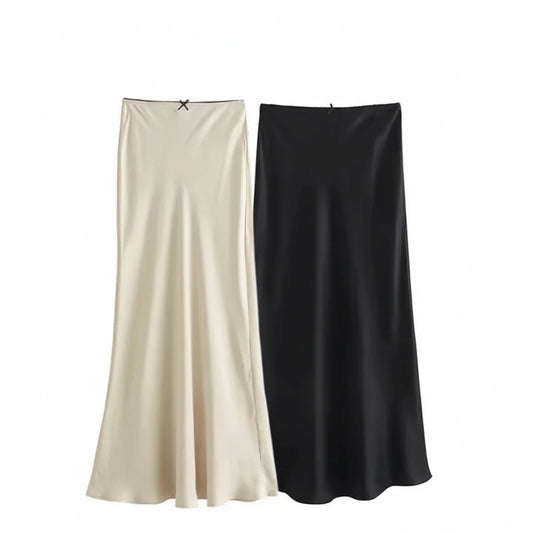 Gonna Estiva Donna 2026 in Raso Vita Alta con Fiocco Vintage - Lido nova 