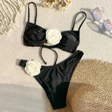 Bikini Donna 2026 Bandeau con Fiori e Slip Brasiliano Thong Lace-Up Sexy