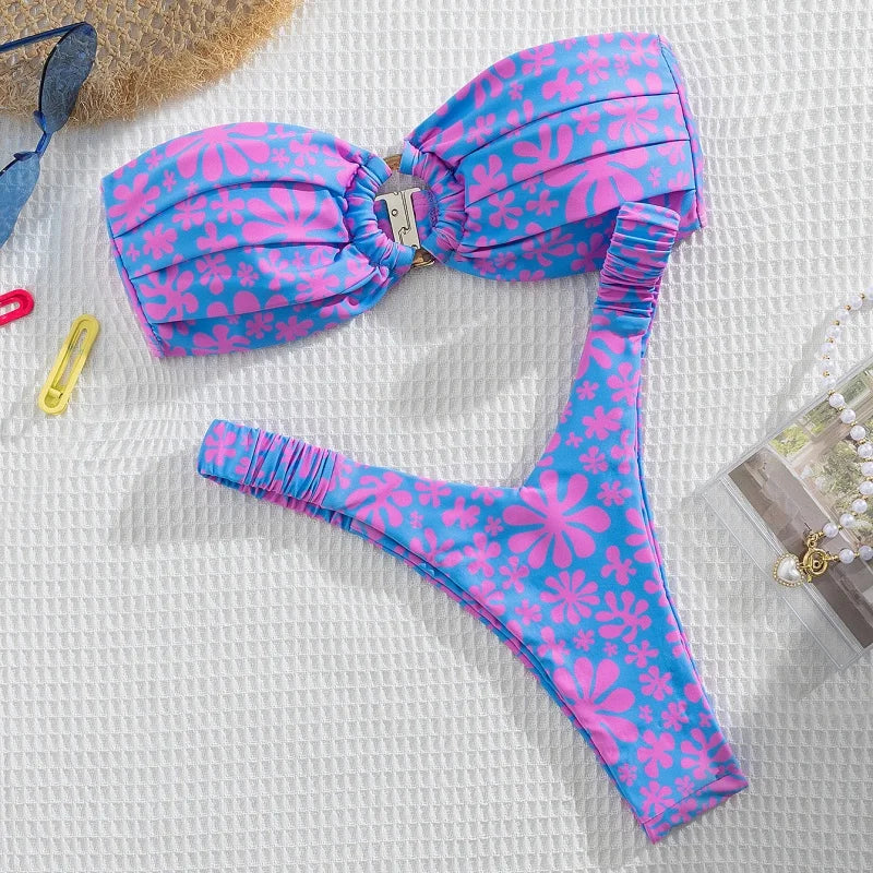 Micro Bikini Donna 2026 Push Up Stampato 2 Pezzi con Slip Split Sexy - Lido nova 