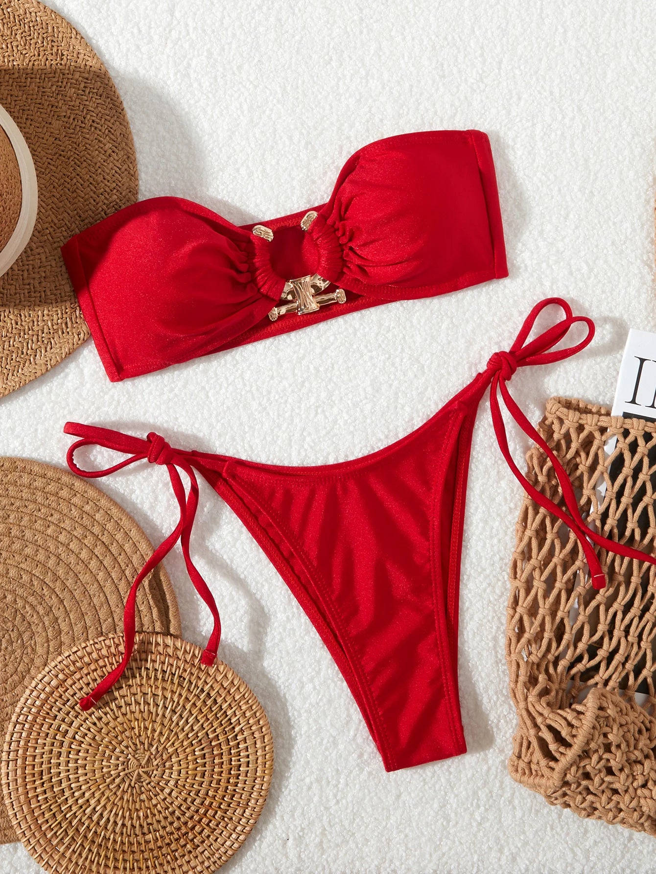 Bikini Donna 2026 Bandeau Shiny con O-Ring Metal e Slip Low Waist Sexy - Lido nova 