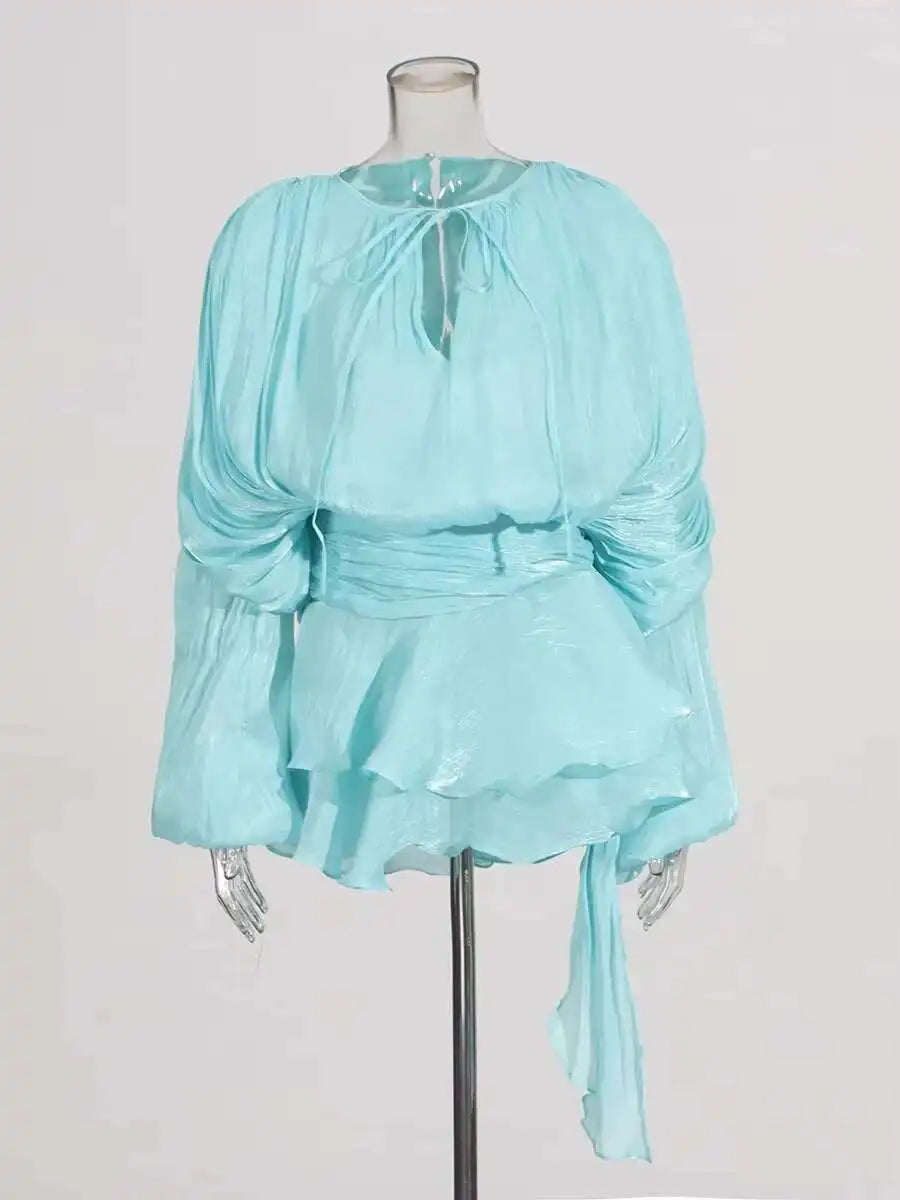 Mini Abito Estivo Donna 2026 con Scollo a V e Maniche Lunghe - Lido nova 