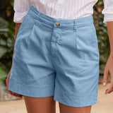 Shorts Estivi Donna 2026 in Cotone e Lino Vita Alta con Bottoni e Tasche
