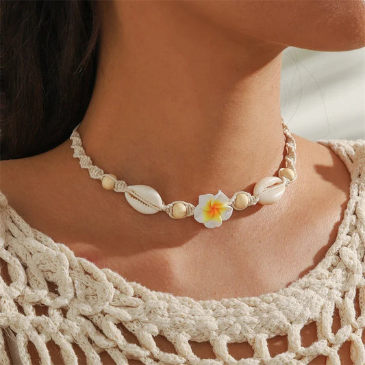 Collana Choker Boho con Conchiglia & Fiore – Corda Intrecciata Donna Estate 2026