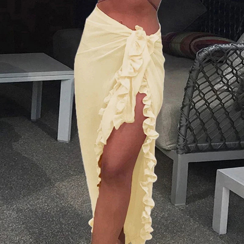 Pareo Donna 2026 in Chiffon Trasparente con Rouches Come Cover-Up da Mare - Lido nova 