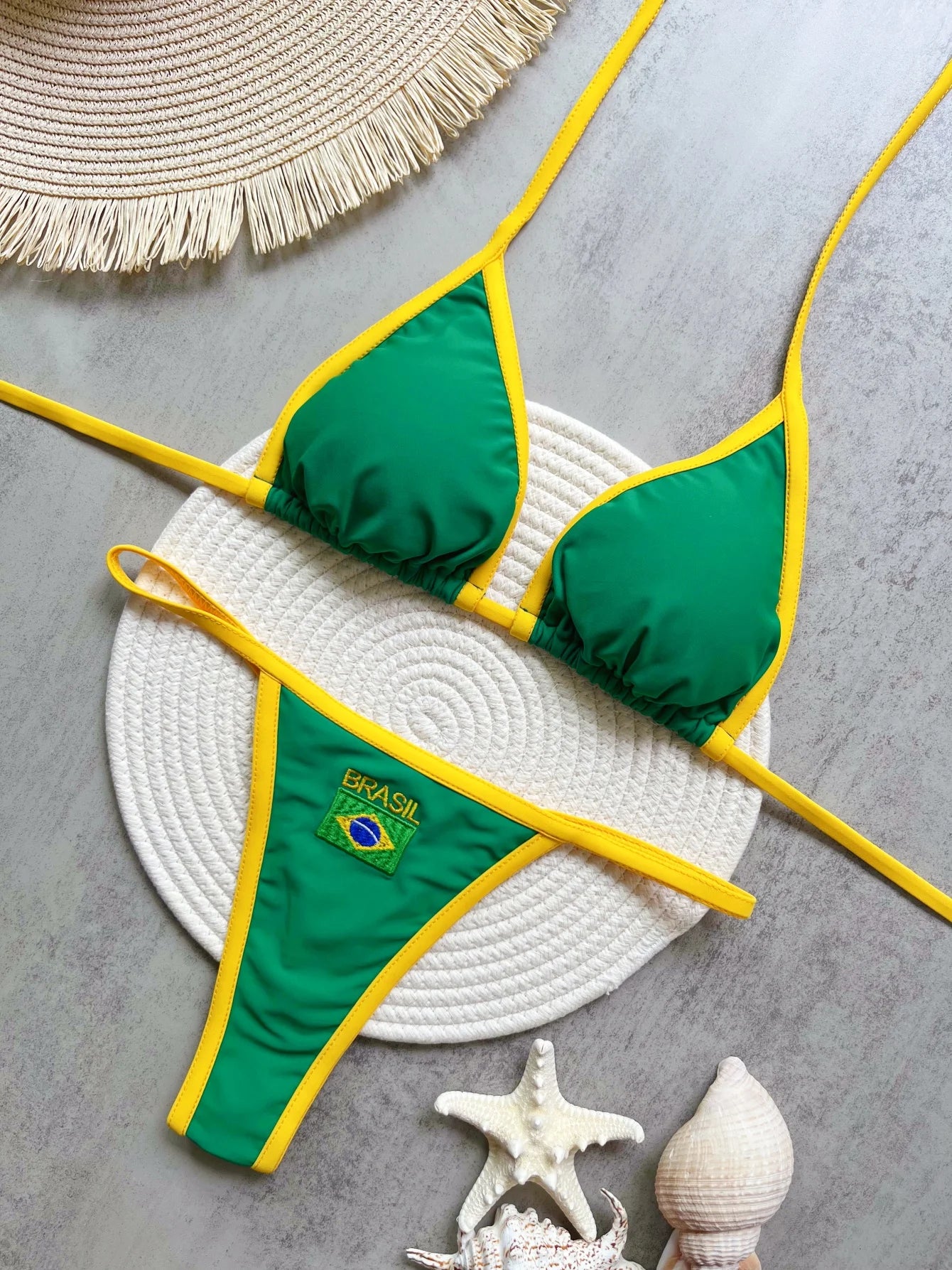 Bikini Donna 2026 con Patchwork Bandiera Brasil e Ricamo Split Sexy - Lido nova 