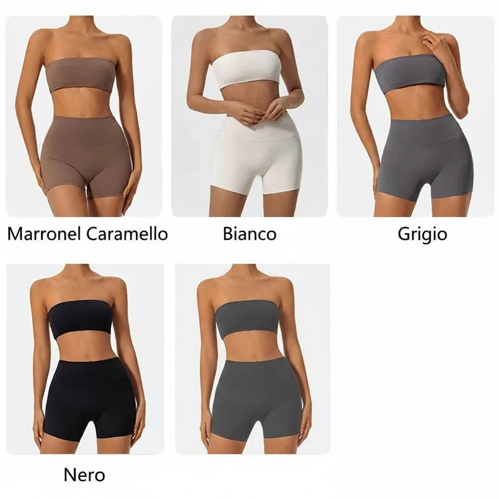 Set Fitness Donna 2026 2 Pezzi con Bra Strapless e Crop Top Sportivo - Lido nova 