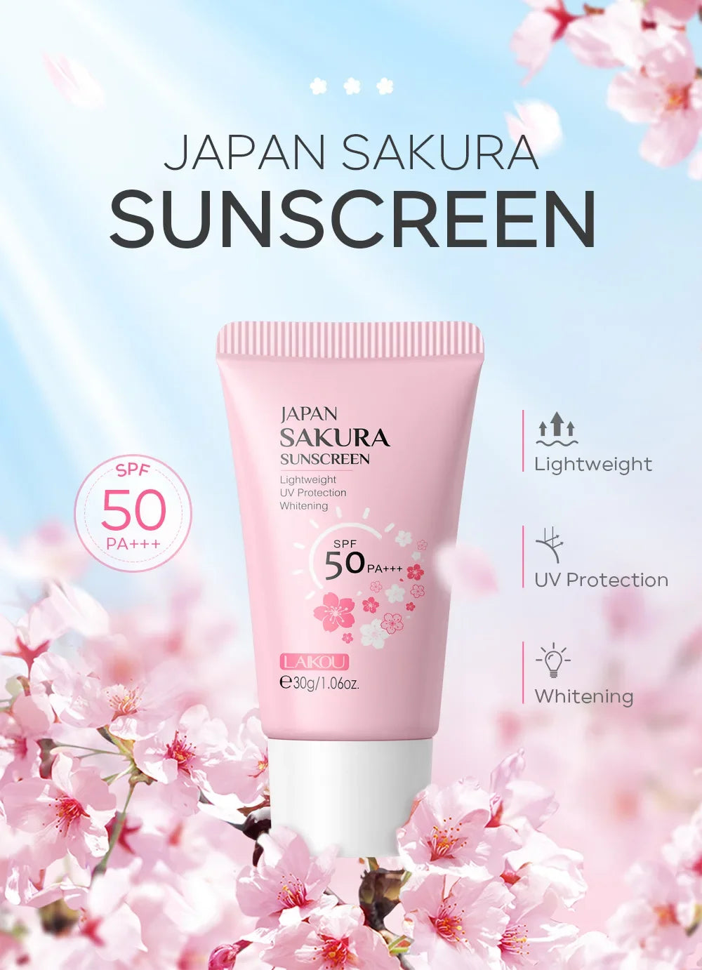 Crema Solare Viso SPF50 Sakura – Texture Leggera & Comfort Idratante (30g) | Lido Nova