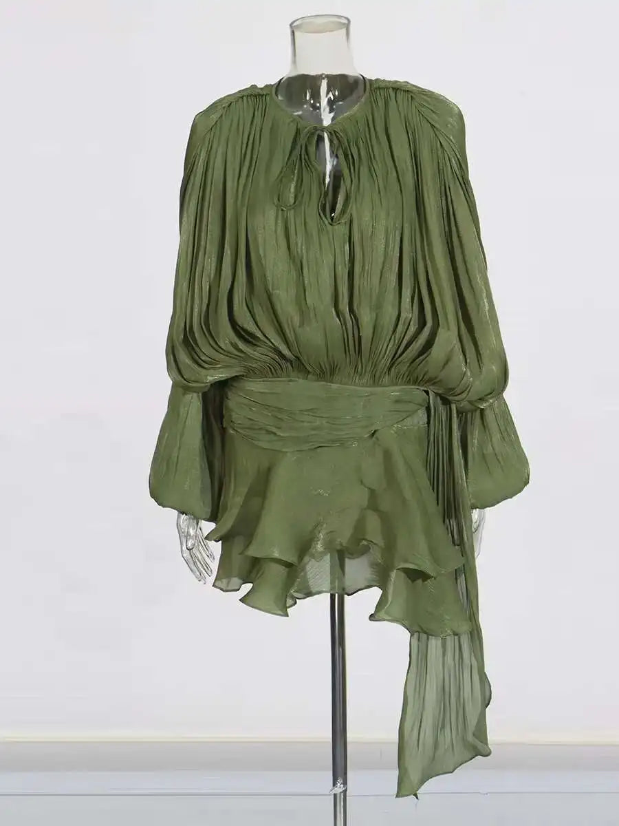 Mini Abito Estivo Donna 2026 con Scollo a V e Maniche Lunghe - Lido nova 