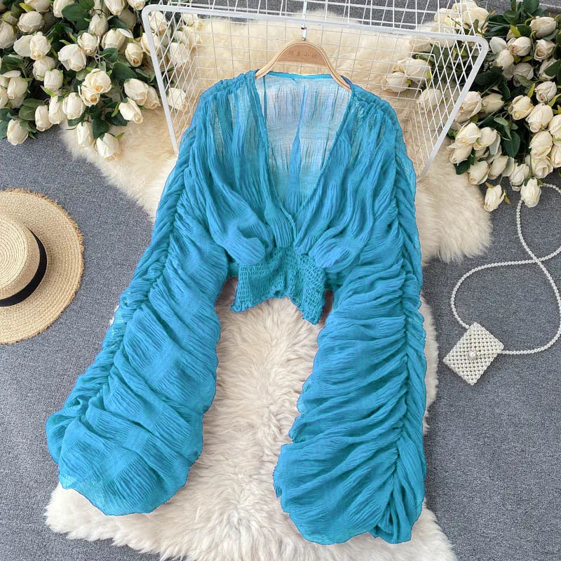 Blusa Estiva Donna 2026 Chiffon Trasparente Maniche Lunghe - Lido nova 