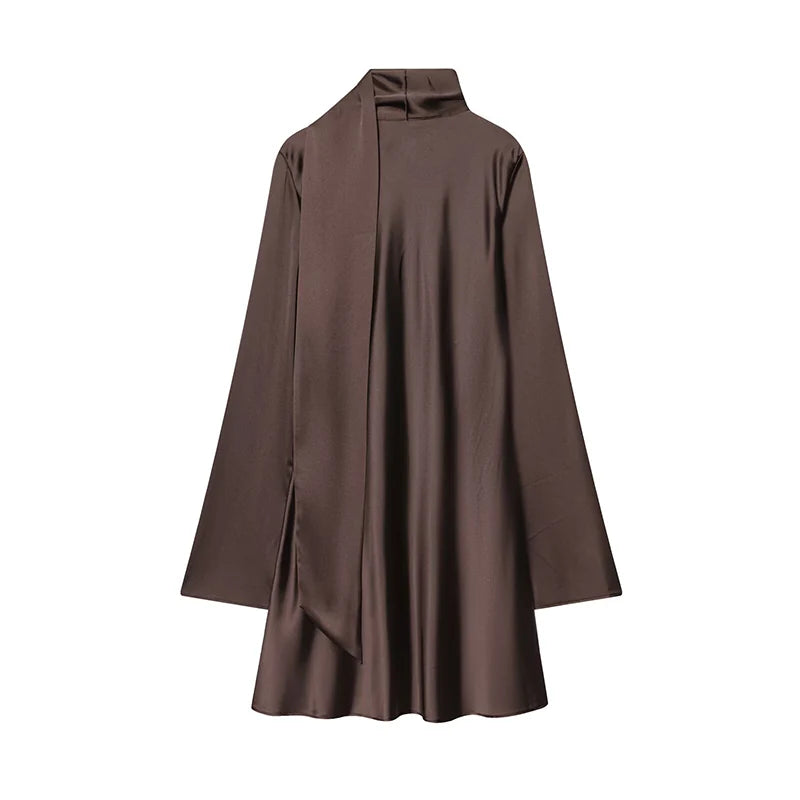 Mini Abito Donna 2026 in Raso Elegante con Maniche Lunghe e Scollo a V - Lido nova 