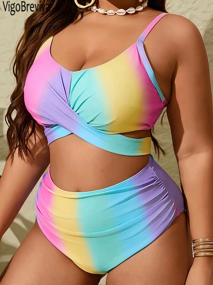 Bikini Donna 2026 Push Up Plus Size con Incrocio e Slip Vita Alta Stampato - Lido nova 