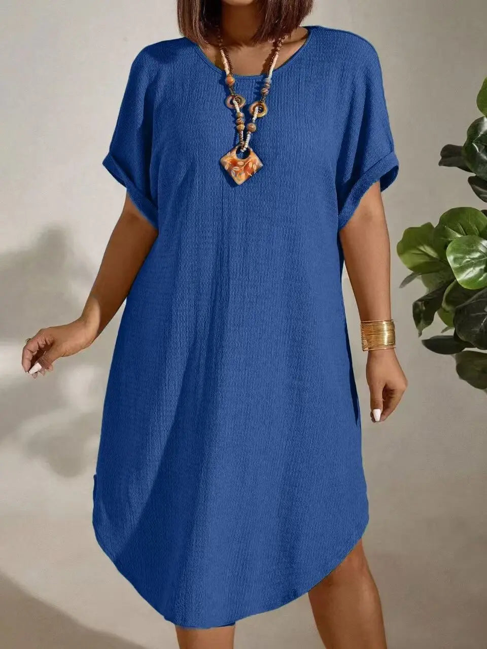 Abito Estivo Donna Taglie Comode 2026 a Tinta Unita Manica Corta - Lido nova 