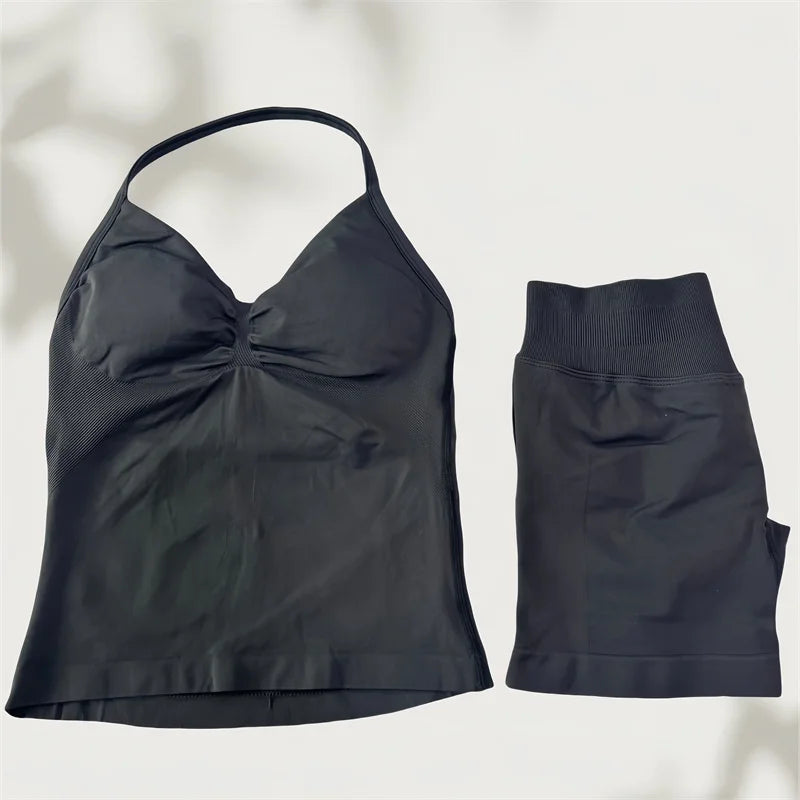 Set Yoga Donna 2026 Seamless con Tank Top Longline e Shorts Scrunch - Lido nova 