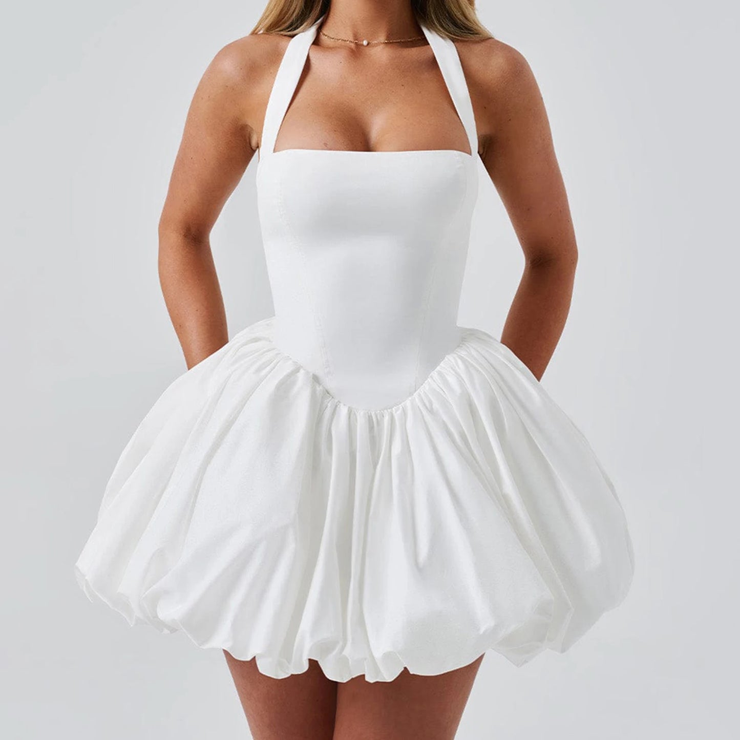 Abito Estivo Donna – Corsetto Puff, Halter, Scollo Quadrato e Schiena Scoperta - Lido nova 