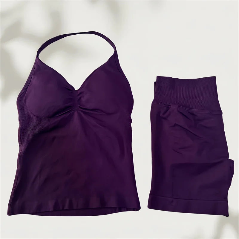Set Yoga Donna 2026 Seamless con Tank Top Longline e Shorts Scrunch - Lido nova 