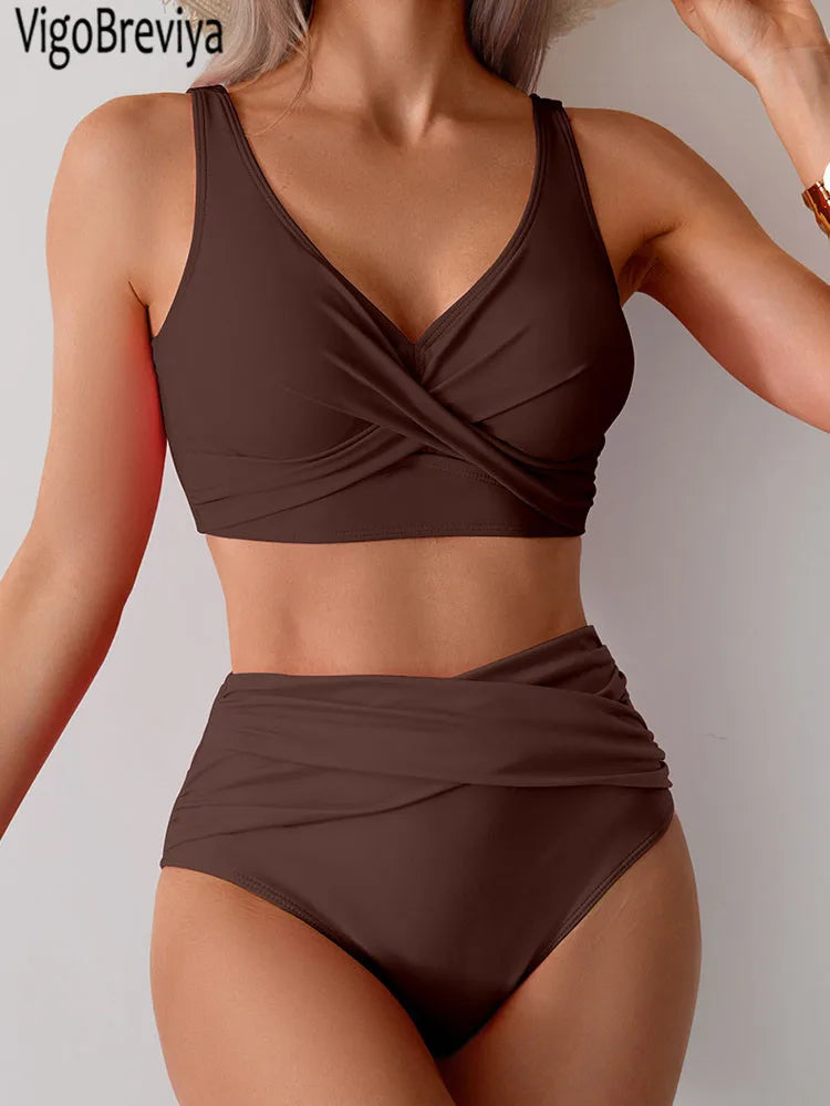 Bikini Donna 2026 Push Up con Spalline Incrociate e Slip Brasiliano Vita Alta - Lido nova 