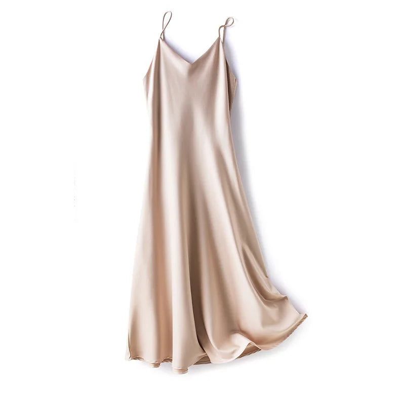 Abito Lungo Donna 2026 in Raso con Spalline e Lacci Sexy Slim Bodycon - Lido nova 