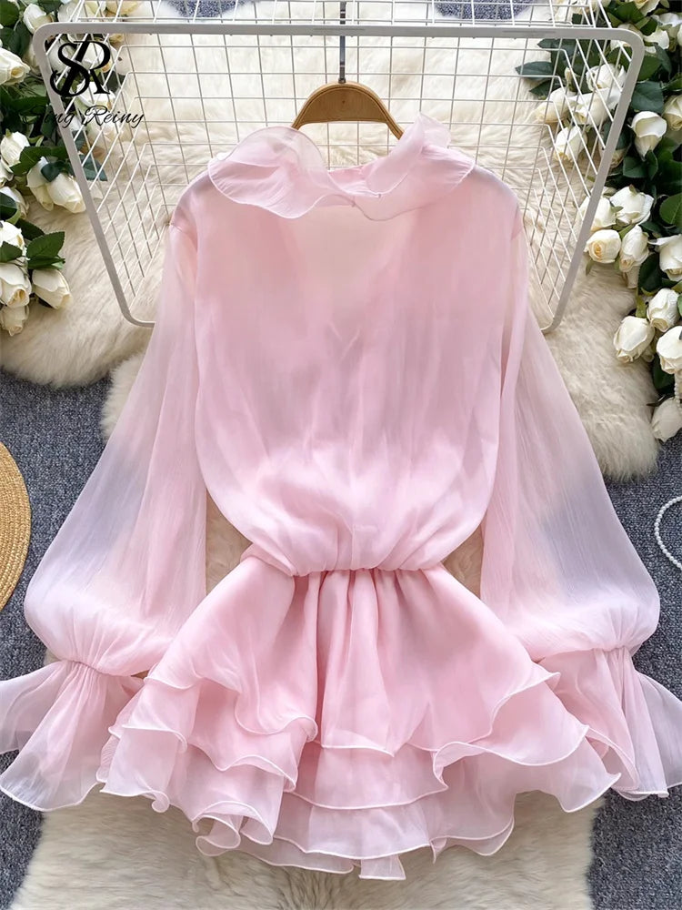 Abito Estivo Donna – Mini Dress Boho con Dettagli Floreali 3D e Maniche Lunghe - Lido nova 