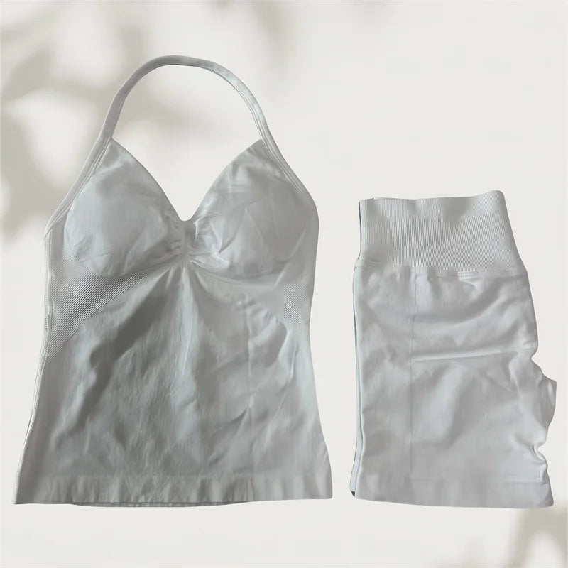 Set Yoga Donna 2026 Seamless con Tank Top Longline e Shorts Scrunch - Lido nova 