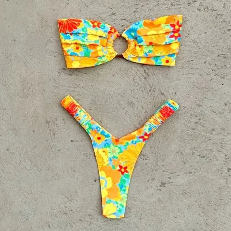 Micro Bikini Donna 2026 Push Up Stampato 2 Pezzi con Slip Split Sexy - Lido nova 