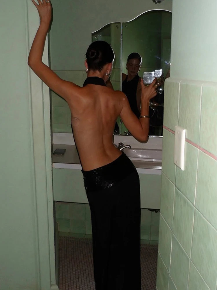 Maxi Abito Estivo Donna 2026 Halter Draped Schiena Scoperta - Lido nova 