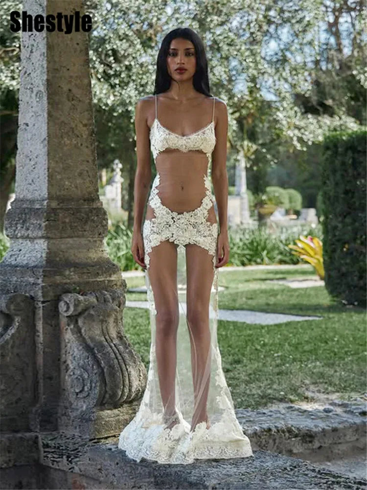 Mini Abito Estivo Donna 2026 in Pizzo Trasparente con Ricami - Lido nova 