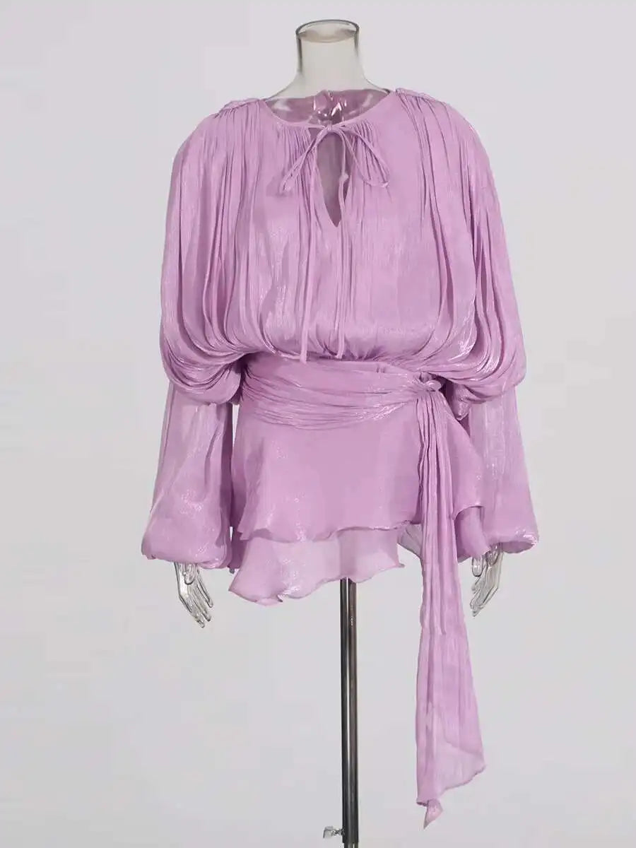 Mini Abito Estivo Donna 2026 con Scollo a V e Maniche Lunghe - Lido nova 