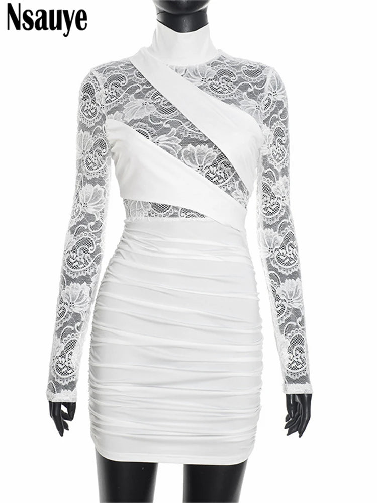 Abito Mini Donna 2026 Elegante See Through con Collo Alto per Party Invernali - Lido nova 