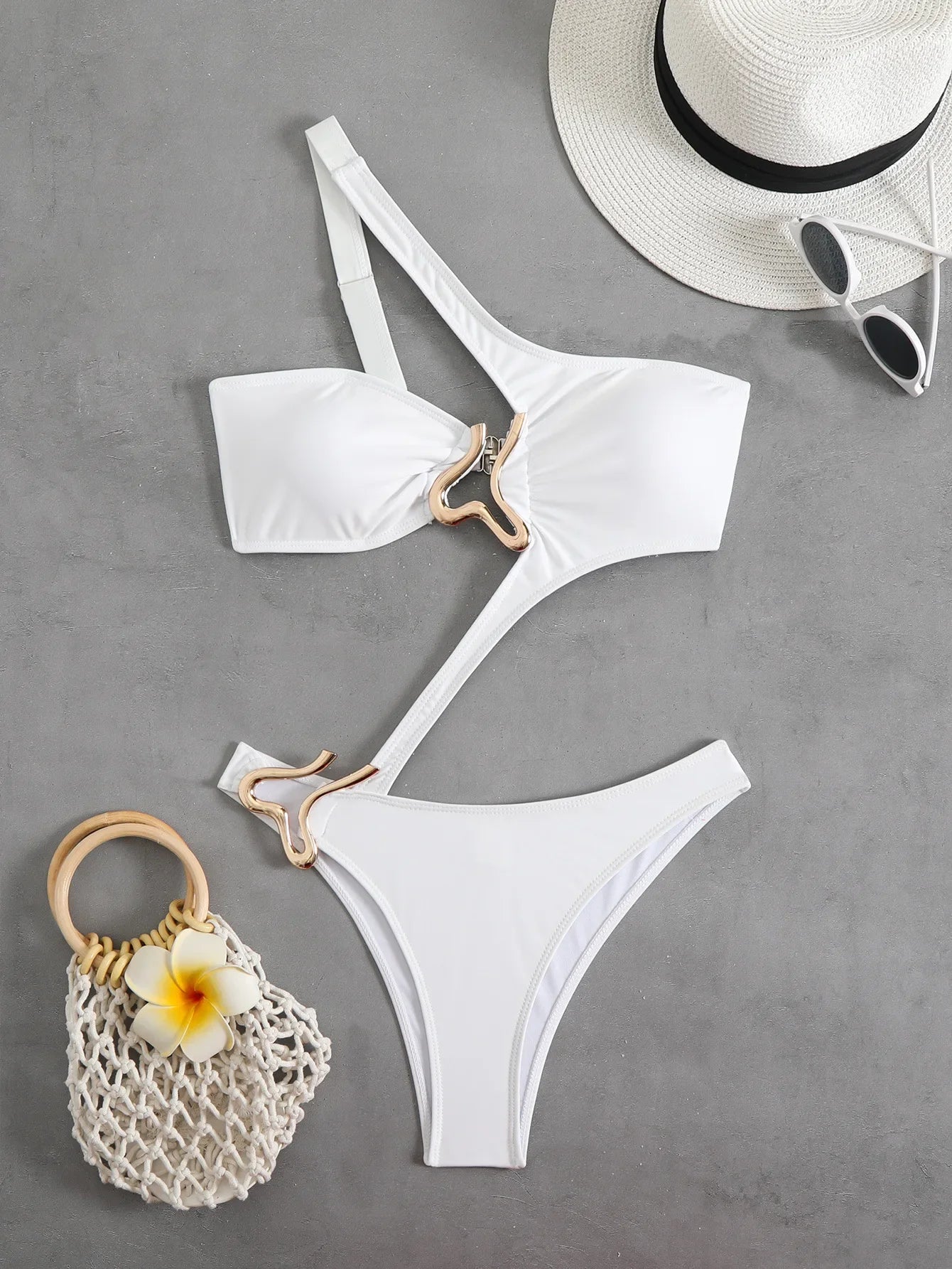 Monokini Donna 2026 Nero One Shoulder con Dettaglio Metal e Tagli Hollow - Lido nova 