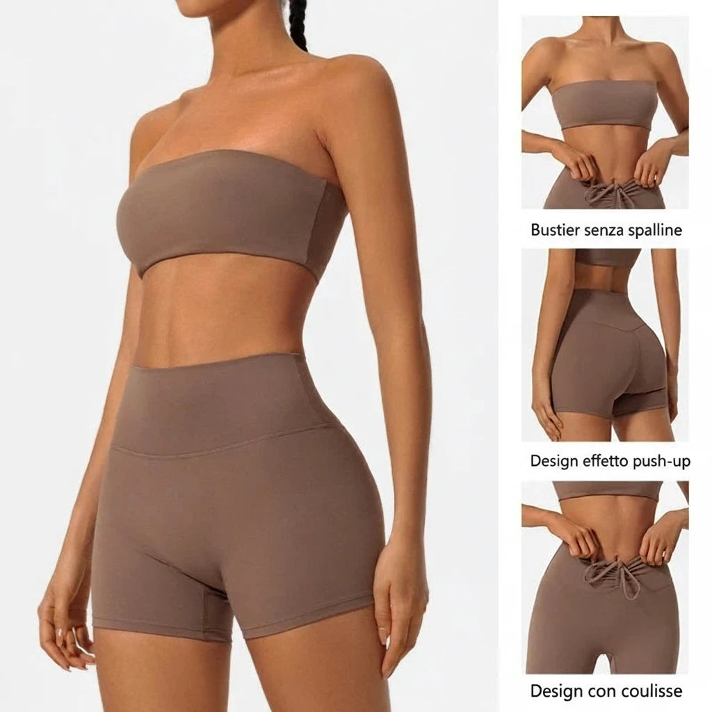 Set Fitness Donna 2026 2 Pezzi con Bra Strapless e Crop Top Sportivo - Lido nova 