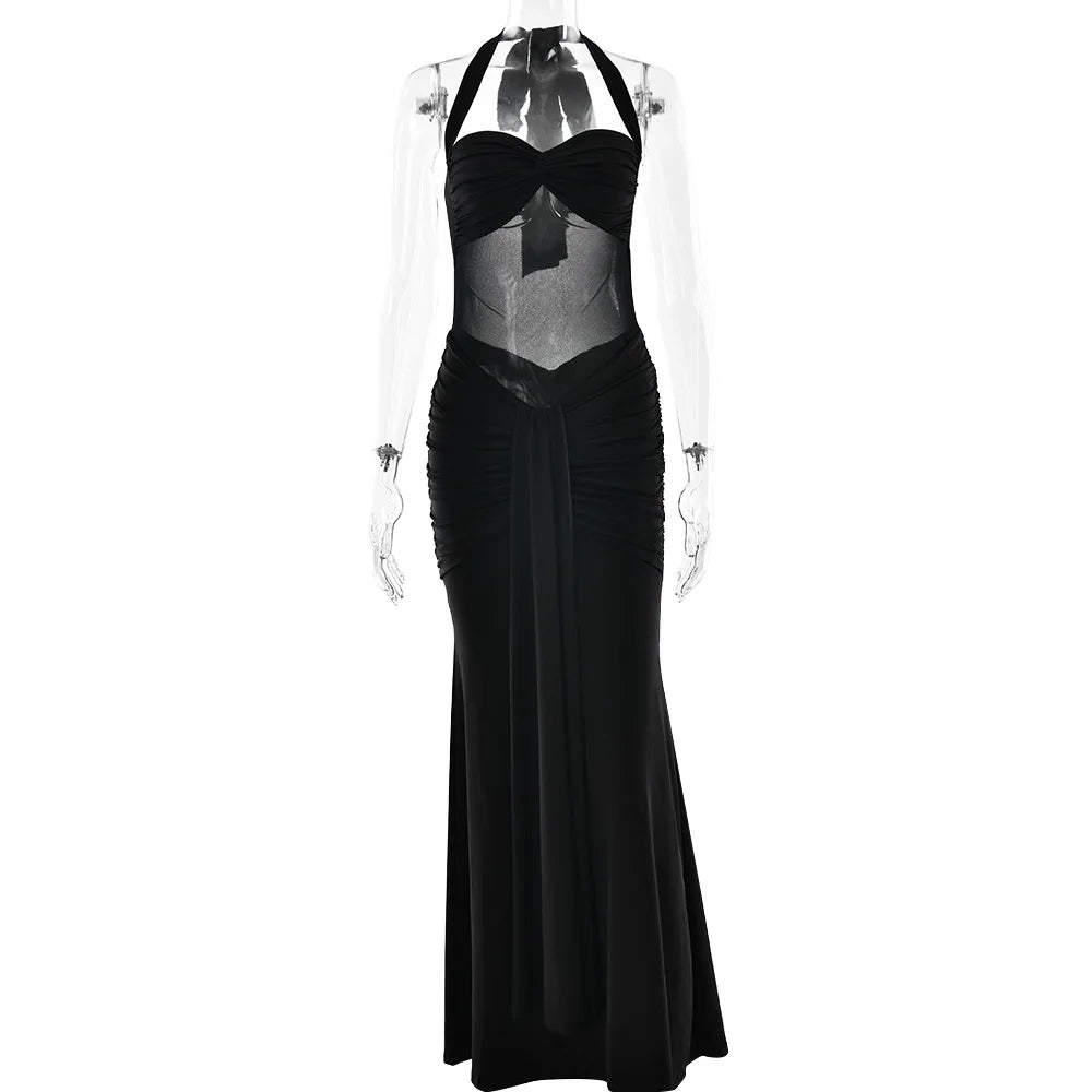 Abito Lungo Donna 2026 in Mesh Patchwork con Scollo Halter Elegante Sexy - Lido nova 