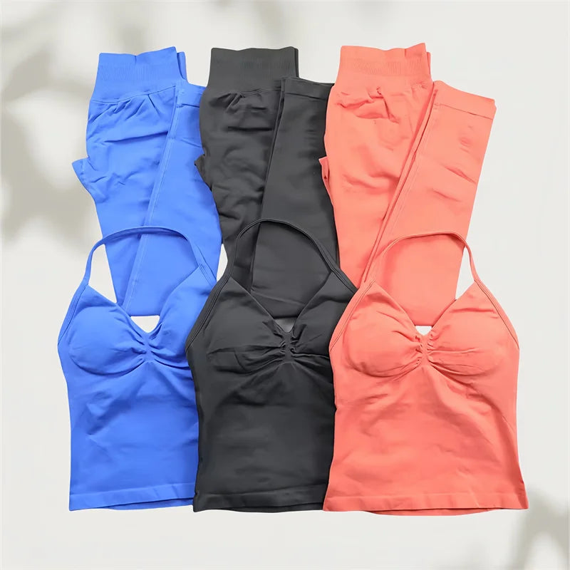 Set Yoga Donna 2026 Seamless con Tank Top Longline e Shorts Scrunch - Lido nova 