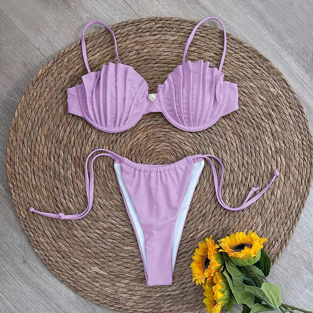 Micro Bikini Donna 2026 con Conchiglie e Slip Brasiliano Sexy da Mare - Lido nova 