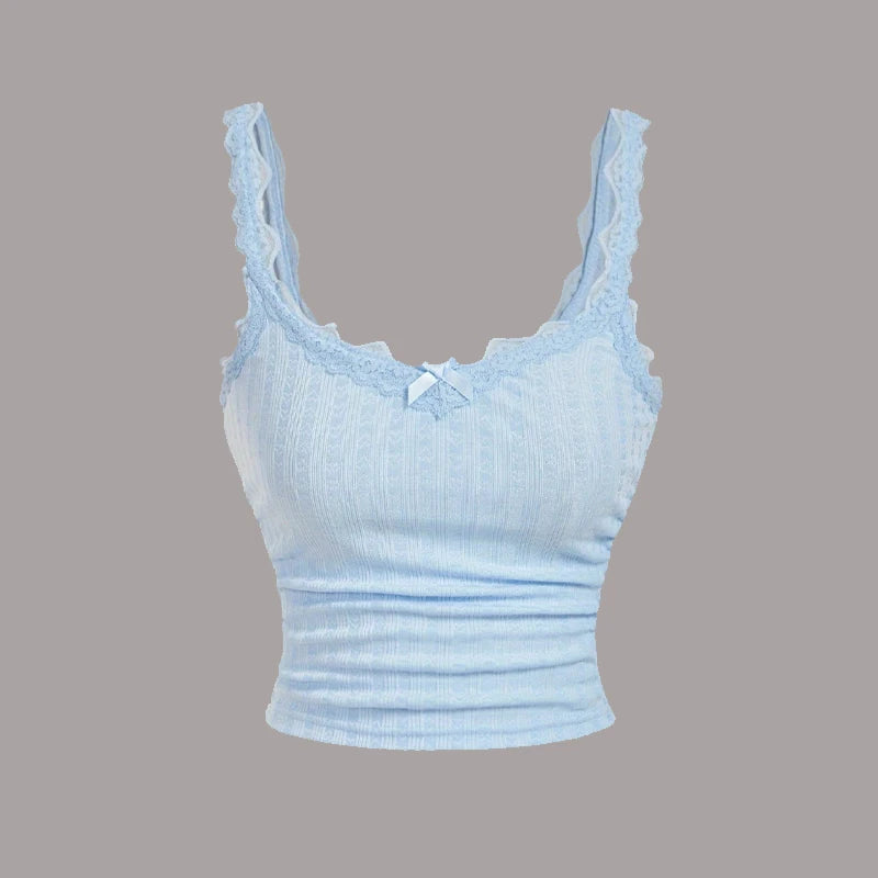 Crop Top Estivo Donna 2026 a Costine con Pizzo Stile Y2K - Lido nova 